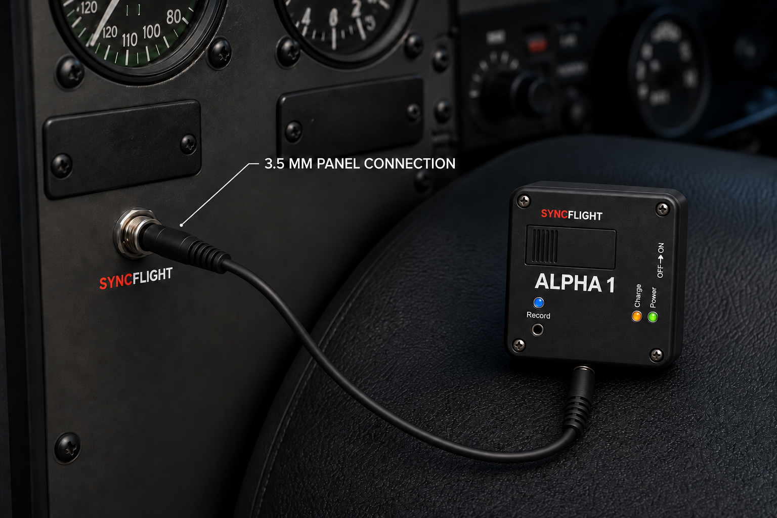 Panel-mounted 3.5 mm connection to SyncFlight Alpha 1